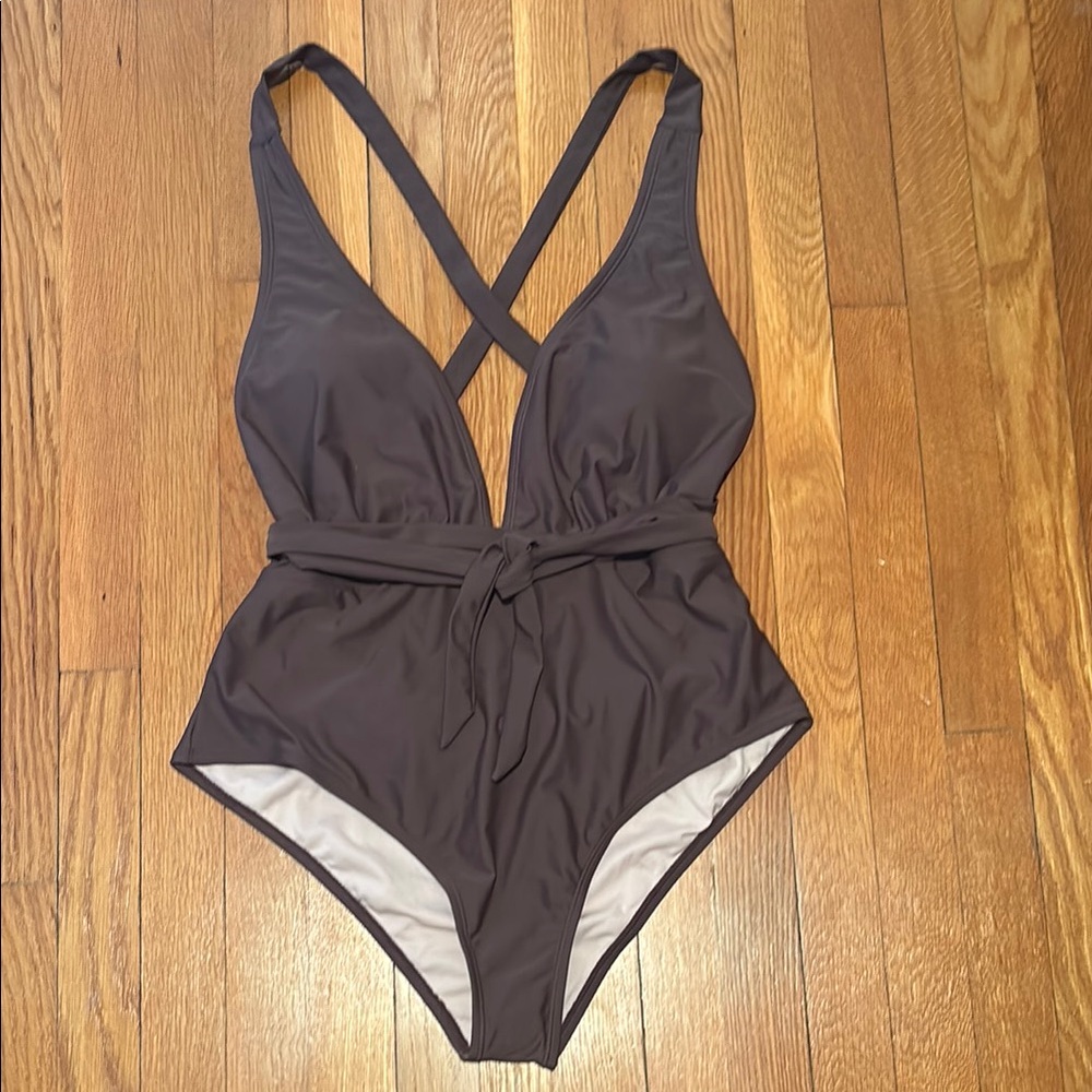 NWT Cupshe strappy multi-way convertible one piece bathing suit in coffee brown